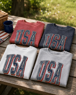 USA Varsity Embroidered Crewneck Sweatshirt | Vintage Patriotic Pullover