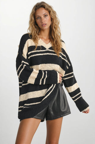 V NECK OVERSIZED STRIPED SWEATER MINI DRESS - Fitkitty Culture Athleisure Wear, Yoga Wear &  Women's Clothing