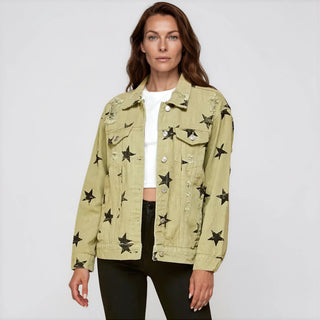 Sage Star Distressed Denim Jacket - Fitkitty Culture Athleisure Wear, Yoga Wear &  Women's Clothing
