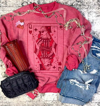 Vintage Inside- Queen of Hearts Sweatshirt- (reversible) - Fitkitty Culture Athleisure Wear, Yoga Wear &  Women's Clothing