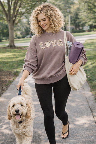 Boho "Love" Embellished Mineral Wash Sweatshirt - Fitkitty Culture Athleisure Wear, Yoga Wear &  Women's Clothing