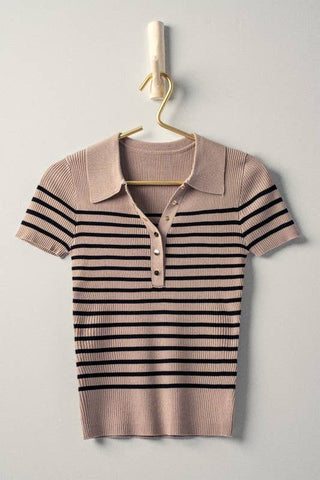 Boho Stripe Ribbed Snap Top