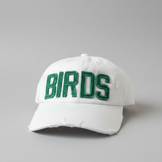 White Embroidered Birds Game Day Cap