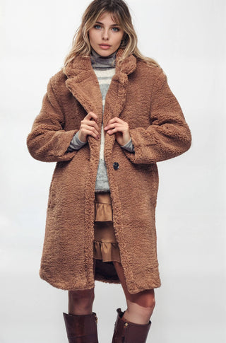 Cozy Longline Notched Lapel Teddy Coat - Fitkitty Culture Athleisure Wear, Yoga Wear &  Women's Clothing