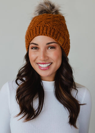Rust Knit Pom Hat - Fitkitty Culture Athleisure Wear, Yoga Wear &  Women's Clothing