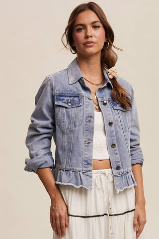 Ruffled Hem Denim Jacket