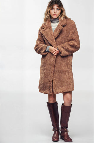 Cozy Longline Notched Lapel Teddy Coat - Fitkitty Culture Athleisure Wear, Yoga Wear &  Women's Clothing