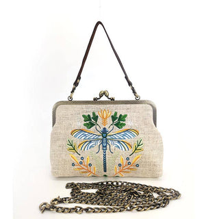 Dragonfly Kisslock Bag – Vintage-Inspired Embroidered Handbag with Detachable Strap