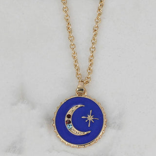 Sparkling Moon Enamel Charm Necklace