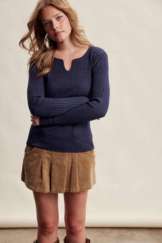 Ribbed V-Neck Knit Top, view 2 | Fitkitty Culture®