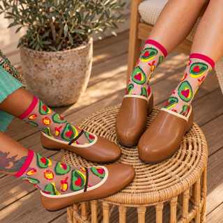 Avocado Lover Sheer Crew Sock styled in a warm neutral House of Caelo setting