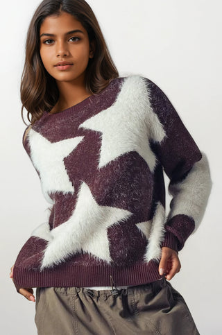 Starry  Fuzzy Knit Sweater