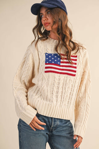 USA Flag Cable Knit Sweater