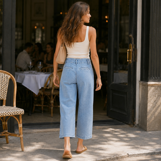RISEN Slouchy Crop Barrel Pleated Jeans