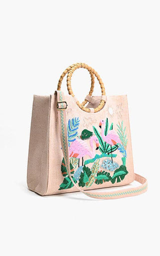 Tropical Pink Flamenco Embellished Tote – Artisanal Elegance