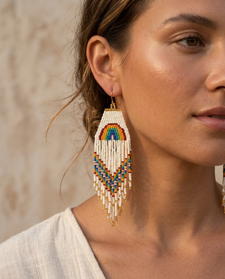 White Rainbow Seed Bead Fringe Earrings - Fitkitty Culture Athleisure Wear, Yoga Wear &  Women's Clothing