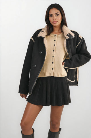 IJ1555 REVERSIBLE SHERPA JACKET WITH SUEDE CONTRAST - Fitkitty Culture Athleisure Wear, Yoga Wear &  Women's Clothing