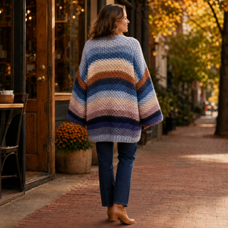 Striped Hand-Crochet Open Cardigan