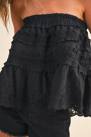 IT4650 LACE TRIM RUFFLED STRAPLESS TRAPEZ TOP - Fitkitty Culture Athleisure Wear, Yoga Wear &  Women's Clothing