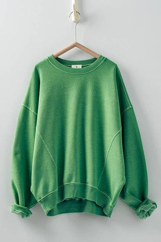 Crew Neck Comfort Washed Sweatshirt with ribbed cuffs from Fitkitty Culture