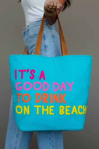 Blue Drink On The Beach Tote - Fitkitty Culture Athleisure Wear, Yoga Wear &  Women's Clothing