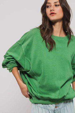 Crew Neck Comfort Washed Sweatshirt, garment washed oversized crewneck from Fitkitty Culture