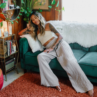 Stone Wide Leg Cotton Pants