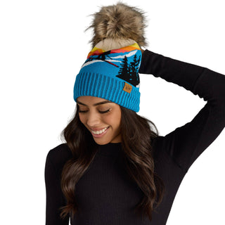 Blue Ski Mountain Landscape Pom Hat - Fitkitty Culture Athleisure Wear, Yoga Wear &  Women's Clothing