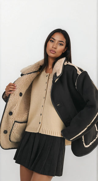 IJ1555 REVERSIBLE SHERPA JACKET WITH SUEDE CONTRAST - Fitkitty Culture Athleisure Wear, Yoga Wear &  Women's Clothing