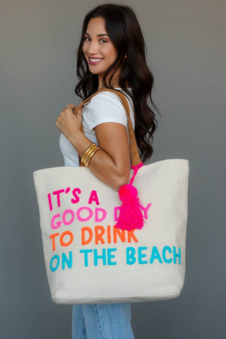 Cream Drink On The Beach Tote - Fitkitty Culture Athleisure Wear, Yoga Wear &  Women's Clothing