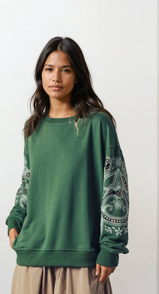 Romantic Lace Embroidered Sleeve Sweatshirt - Fitkitty Culture Athleisure Wear, Yoga Wear &  Women's Clothing