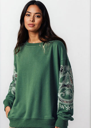 Romantic Lace Embroidered Sleeve Sweatshirt - Fitkitty Culture Athleisure Wear, Yoga Wear &  Women's Clothing