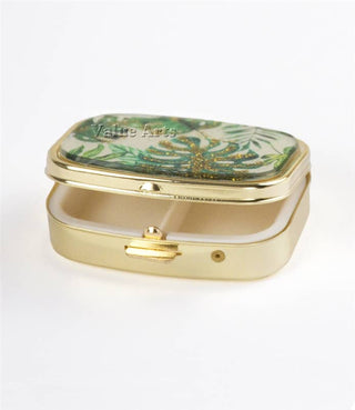 Tropical Leaves Gold-Accent Pill Box