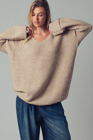 Oversized Knit V-Neck Sweater Tunic Top - Fitkitty Culture Athleisure Wear, Yoga Wear &  Women's Clothing