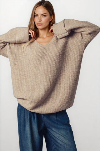 Oversized Knit V-Neck Sweater Tunic Top - Fitkitty Culture Athleisure Wear, Yoga Wear &  Women's Clothing