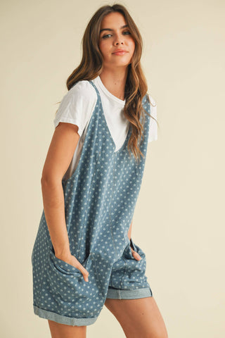 IR2267-A FLORAL PRINT DENIM SCOOP NECK OVERSIZED ROMPER - Fitkitty Culture Athleisure Wear, Yoga Wear &  Women's Clothing