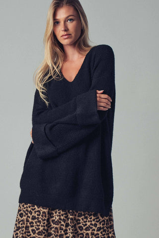Oversized Knit V-Neck Sweater Tunic Top - Fitkitty Culture Athleisure Wear, Yoga Wear &  Women's Clothing