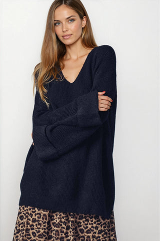 Oversized Knit V-Neck Sweater Tunic Top - Fitkitty Culture Athleisure Wear, Yoga Wear &  Women's Clothing