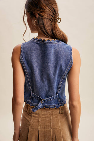 Scallop Trim Stretch Denim Vest LVT030 - Fitkitty Culture Athleisure Wear, Yoga Wear &  Women's Clothing