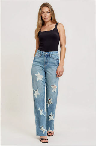 High Waist  Rigid Magic Star Shaped Destroy 90's Straight - Fitkitty Culture Athleisure Wear, Yoga Wear &  Women's Clothing