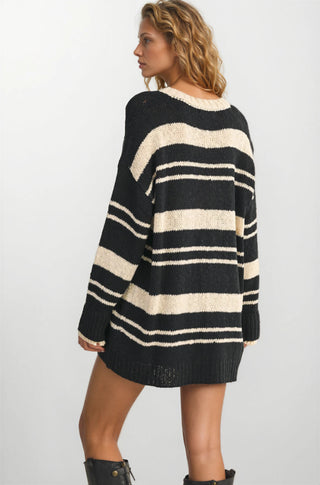 V NECK OVERSIZED STRIPED SWEATER MINI DRESS