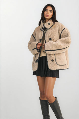 IJ1555 REVERSIBLE SHERPA JACKET WITH SUEDE CONTRAST - Fitkitty Culture Athleisure Wear, Yoga Wear &  Women's Clothing