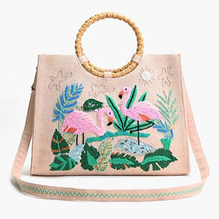 Tropical Pink Flamenco Embellished Tote – Artisanal Elegance