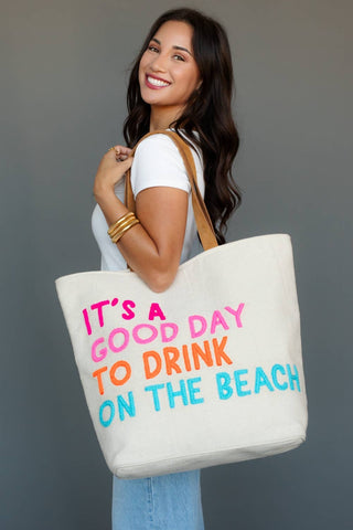 Cream Drink On The Beach Tote - Fitkitty Culture Athleisure Wear, Yoga Wear &  Women's Clothing