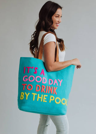 Blue Drink By The Pool Tote - Fitkitty Culture Athleisure Wear, Yoga Wear &  Women's Clothing