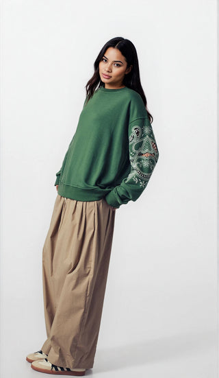 Romantic Lace Embroidered Sleeve Sweatshirt - Fitkitty Culture Athleisure Wear, Yoga Wear &  Women's Clothing