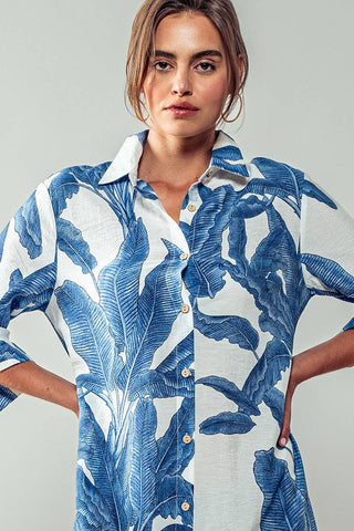 Tropical Palm Leaf Button-Down Midi Dress - Resort and Spring Collection