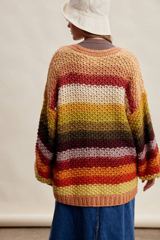 Rainbow Hand-Crochet Open Cardigan