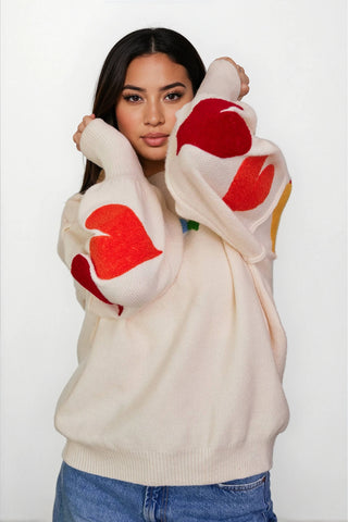 Rainbow Heart Shaped Patch Sweater