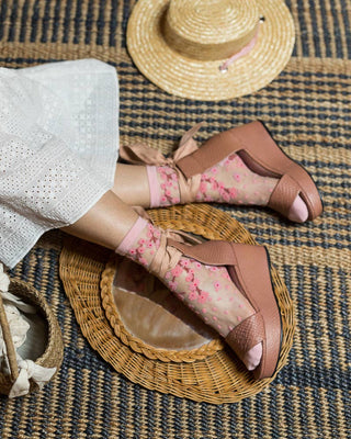 Sock Candy Cherry Blossom Sheer Crew Sock